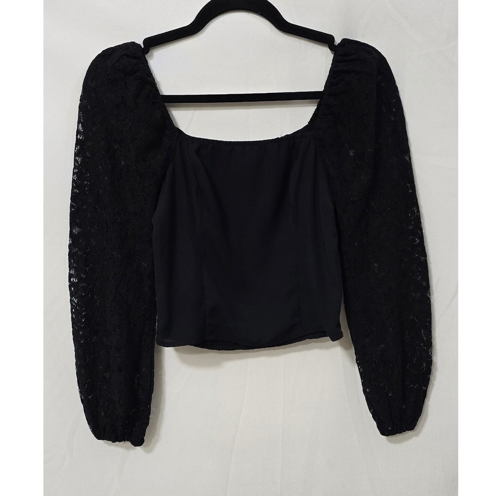 Abercrombie and Fitch women XS black crop top lace long sleeve square neck